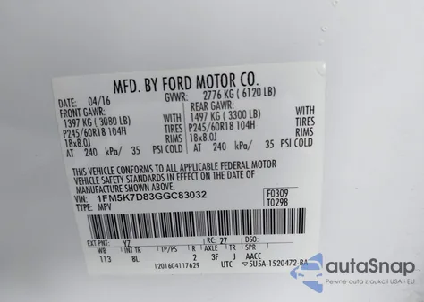 2016 Ford Explorer Xlt from USA, damaged, VIN 1FM5K7D83GGC83032